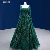 Robe de mariée musulmane de luxe vert foncé, avec appliques perlées et lacets, haut de gamme, sur mesure, HM222106, 2025