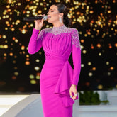 Robe de soirée sirène fuchsia musulmane, élégante, avec perles, pour mariage, collection 2025, LA71004