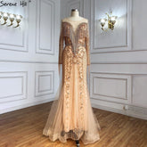 Robe de soirée musulmane luxueuse dorée, élégante, avec pompons et perles, pour femme, modèle LA60780, 2025