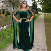 Robe de soirée musulmane verte à manches cape, élégante robe sirène en velours perlé pour femmes, LA71452, 2025