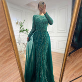Robe de soirée longue de luxe, style sirène, élégante, verte, en dentelle et perles, pour femmes musulmanes, pour fête de mariage, 2025, LA71653L