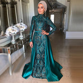 Robe de soirée musulmane verte à manches longues et style sirène pour femme, tenue de soirée à paillettes, grande taille, LA70758, 2025