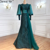 Robe de soirée musulmane à manches lanternes vertes, style sirène, élégante, pour femmes, LA71160, 2025