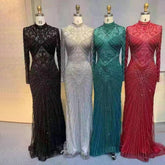 Musulman vert sirène élégant col haut luxe perlé robes de soirée robes 2025 فساتين نسائية شحن مجاني LA71776