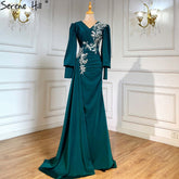 Robe de soirée sirène verte musulmane, élégante et luxueuse, en satin perlé, pour femmes, LA71491, 2025
