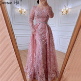 Robe de soirée trapèze grise musulmane, luxueuse, en dentelle et perles, pour femme, idéale pour un mariage, modèle 2025, LA71211