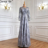 Robe de soirée trapèze grise musulmane, luxueuse, en dentelle perlée, pour femme, tenue de mariage, LA71308, 2025