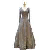 Robe de soirée musulmane grise, coupe trapèze, sexy, col en V, luxueuse, ornée de perles, pour femmes, 2025, LA71802