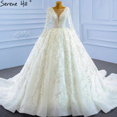 Robe de mariée musulmane de luxe ivoire, robe de bal ornée de perles, sur mesure, HM67260, 2025
