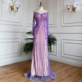 Robe de soirée longue style sirène musulmane lilas, élégante, perlée et cristal, style Dubaï, pour femmes, tenue de mariage, LA71959, 2025