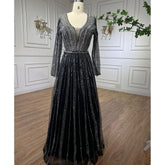 Robe de soirée mi-longue style musulman, luxueuse, noire, perlée, coupe trapèze, style arabe, pour femme, tenue de soirée formelle, LA72113, 2025