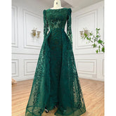 Robe de soirée sirène verte de luxe musulmane avec surjupe pour femme, style arabe, pour fête de mariage, 2025 LA71610A