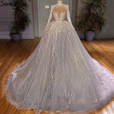 Robe de mariée musulmane de luxe ivoire, robe de mariée sexy avec perles en cristal, sur mesure, HM67226, 2025