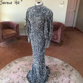 Vestidos de noche musulmanes de lujo color vino tinto, elegantes vestidos de sirena para mujer, para fiesta, LA71436