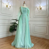 Vestidos de noche largos de Dubái de lujo con cuentas y corte en A, color menta musulmán, para mujer, para fiesta de boda, LA71924