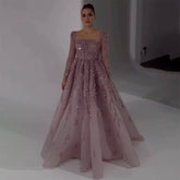 Dusty Pink Long Sleeves Dubai Luxury Evening Dresses Gowns For Party LA71915