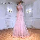 Robe de soirée trapèze rose musulmane, luxueuse, ornée de perles et de cristaux, pour femme, LA71227A, 2025