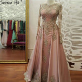 Muslim Pink Beaded Evening Dresses Gowns 2025 Elegant Luxury Overskirt For Women Party LA71276