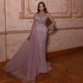 Pink Mermaid With Skirt Long Evening Dresses Gowns 2025 O-Neck Elegant Beaded Luxury For Women Party LA71673