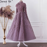 Vestidos de noche musulmanes morados hasta los tobillos, 2025, con cuentas, de lujo, para mujer, fiesta, LA71151