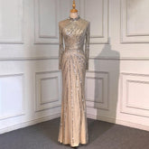 Muslim Sliver Nude Elegant Mermaid High Neck Evening Dresses Gowns Beaded Luxury 2025 For Women Party LA71735
