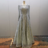 Muslim Turquoise A Line Long Sleeves O Neck Luxury Beaded Evening Dresses Gowns For Women Party 2025 LA71806