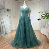 Muslim Turquoise Elegant A Line Luxury Dubai Evening Dresses Beaded Formal Dress 2025 LA72228