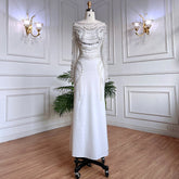 Muslim White Elegant Mermaid Luxury Lace Beaded Arabic Evening Dresses Gowns 2025 For Women Wedding Party LA71961