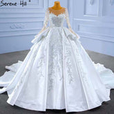 Muslim White Ruffles Beaded Wedding Dresses 2025 Satin Luxury Lace Up Bride Gowns HM67329 Custom Made