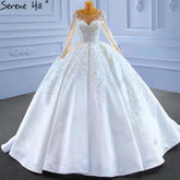 Muslim White Satin Wedding Dresses 2025 Beaded High-end Lace Up Bride Gowns HM67415 Custom Made