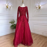 Muslim Wine Red Luxury Evening Dresses Gowns 2025 A-Line Beaded For Women Wedding Party LA71873