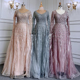 Robe de soirée musulmane grise avec jupe à col rond, luxueuse robe perlée, pour femme, modèle LA71723, 2025