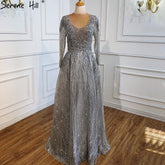 Vestidos de noche musulmanes rosas con cola 2025, elegantes vestidos de noche de lujo con cuentas y corte en A para mujer, para fiesta LA70773