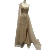 Nude Arabic Evening Dress Side Train One Shoulder Mermaid for Women's Formal Prom Wedding Party Gowns 2025 LA72442