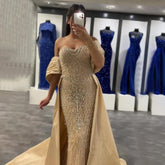 Nude Beaded Mermaid Evening Gown Off Shoulder Shawl Crystal Detailing for Formal Occasion 2025 LA72819