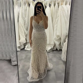 Vestido de noche color nude con cuentas, estilo árabe saudí, con tirantes finos para ocasiones formales LA72253A 2025