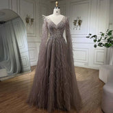 Feathers Nude A-line Evening Dresses with Cape Sleeves LA72304