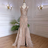 Nude Luxury Mermaid Evening Dresses Gowns 2025 Beaded Feather Elegant For Women Wedding Party LA71868