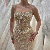 Nude Mermaid Evening Gown - Elegant, Luxurious, Pearls Beaded. Perfect for Women's Wedding Party in 2025. LA72321