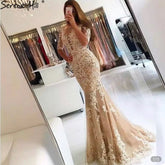 Nude Mermaid Lace Beaded Muslim Luxury Evening Dresses Gowns 2025 Party For Woman LA71193