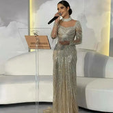 Vestido de noche de sirena color champán de lujo con sobrefalda desmontable LA71533