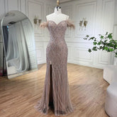 Nude Spaghetti Straps Elegant Mermaid Evening Dresses Gowns Luxury Beaded Feathers For Woman Party 2025 LA72028A