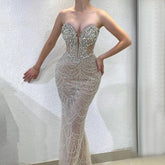 Nude Strapless Mermaid Luxury Evening Dresses Gowns And Beaded Design Arabic 2025 For Women Wedding Party LA72249