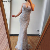 Nude White Mermaid Evening Dresses Gowns 2025 Spaghetti Strap Luxury Elegant For Women Party LA70214