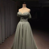 Olive Green A-Line Sweetheart Neck Evening Dresses Gowns 2025 Luxury Beaded For Woman Party LA71681