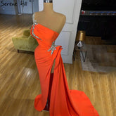 Orange High Split Mermaid Evening Dresses Gowns 2025 One Shoulder Elegant Sexy For Women Party LA70896