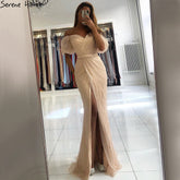 Peach Puff Sleeves Luxury Evening Dresses Gowns Split Mermaid Elagant For Women Party LA70736
