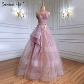 Pink A-Line Sexy Evening Dresses Gowns 2025 Elegant Beaded Lace Up For Women Party LA71318