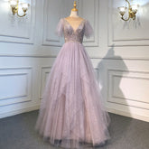 Pink A-Line Sexy V-Neck Evening Gowns Luxury Beaded Dresses Long 2025 For Women Wedding Party LA71710