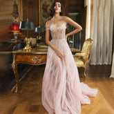 Pink A-Line Strapless Sexy Evening Dresses Gowns 2025 Luxury Feather Beaded For Women Wedding Party LA71646